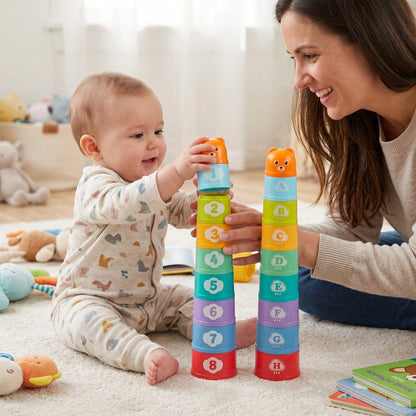 Mini Infant Toddler Number & Letter Stacking Cups, Early Education Rainbow Stacking Toy, Bath Water Play Stacking Fun, Baby Birthday Gift (Random Color)