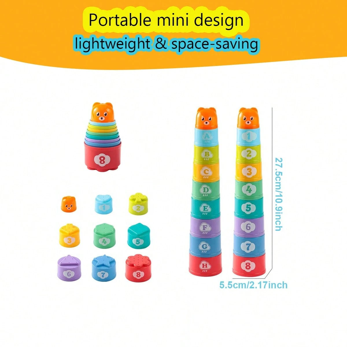 Mini Infant Toddler Number & Letter Stacking Cups, Early Education Rainbow Stacking Toy, Bath Water Play Stacking Fun, Baby Birthday Gift (Random Color)