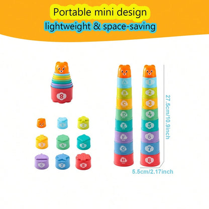 Mini Infant Toddler Number & Letter Stacking Cups, Early Education Rainbow Stacking Toy, Bath Water Play Stacking Fun, Baby Birthday Gift (Random Color)