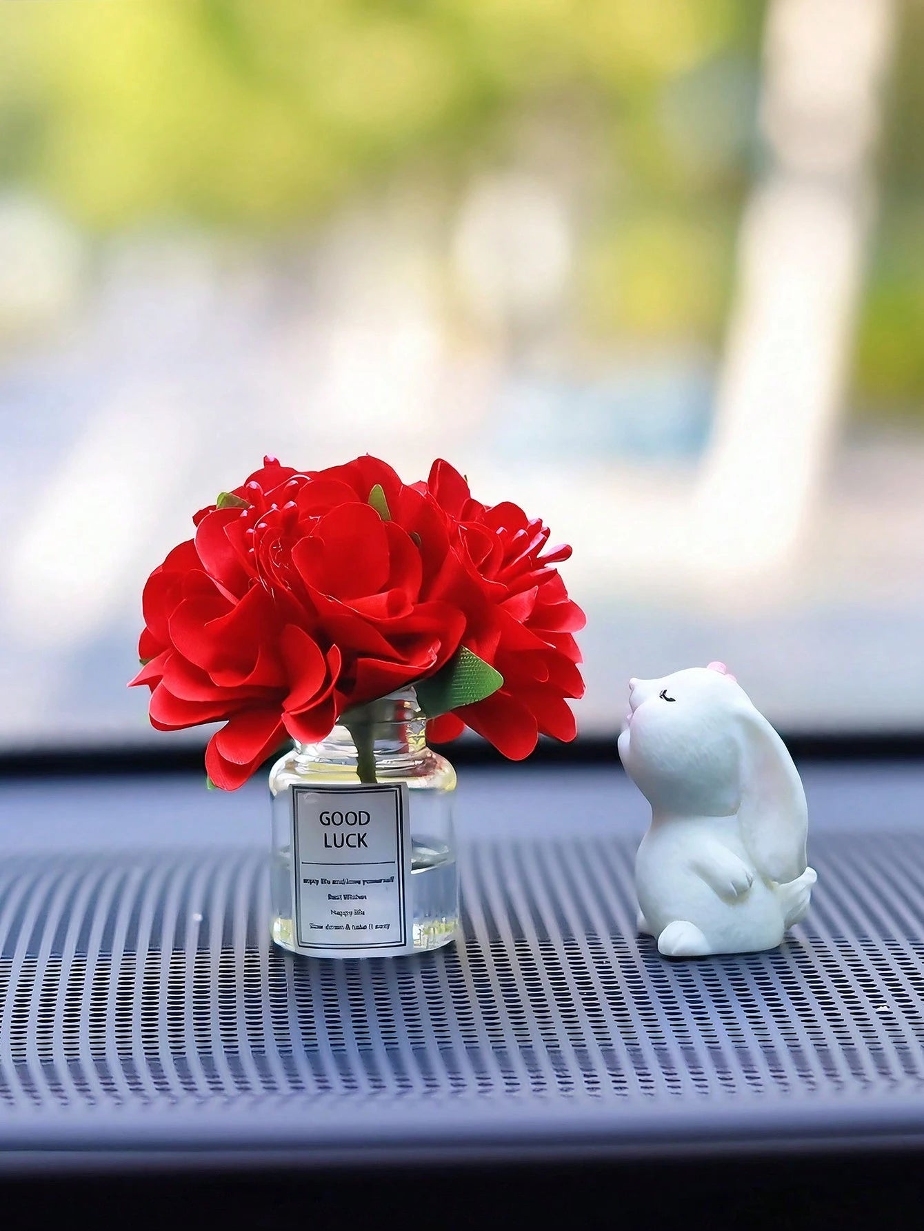 Mini Silk Flower Vase And Rabbit Scented Car Interior Decor, Car Dashboard Ornament