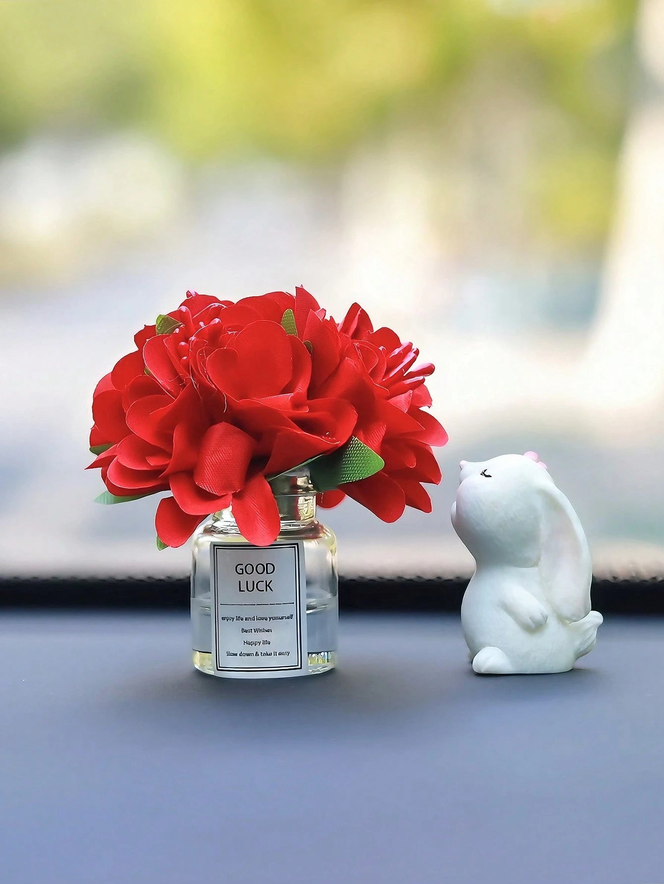 Mini Silk Flower Vase And Rabbit Scented Car Interior Decor, Car Dashboard Ornament