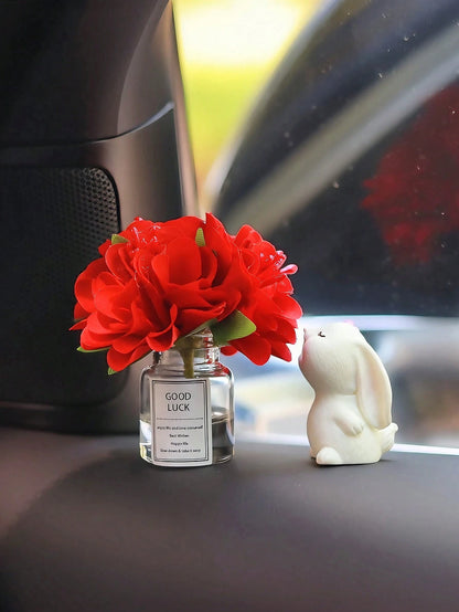 Mini Silk Flower Vase And Rabbit Scented Car Interior Decor, Car Dashboard Ornament
