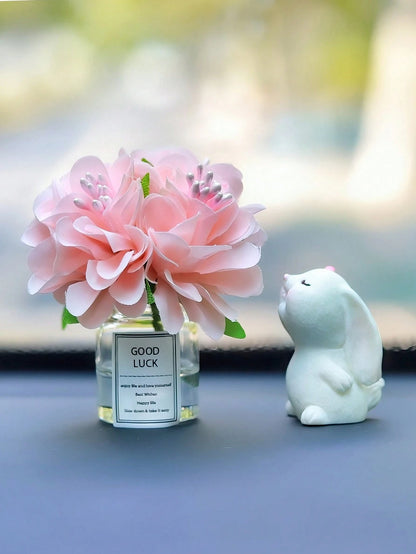 Mini Silk Flower Vase And Rabbit Scented Car Interior Decor, Car Dashboard Ornament