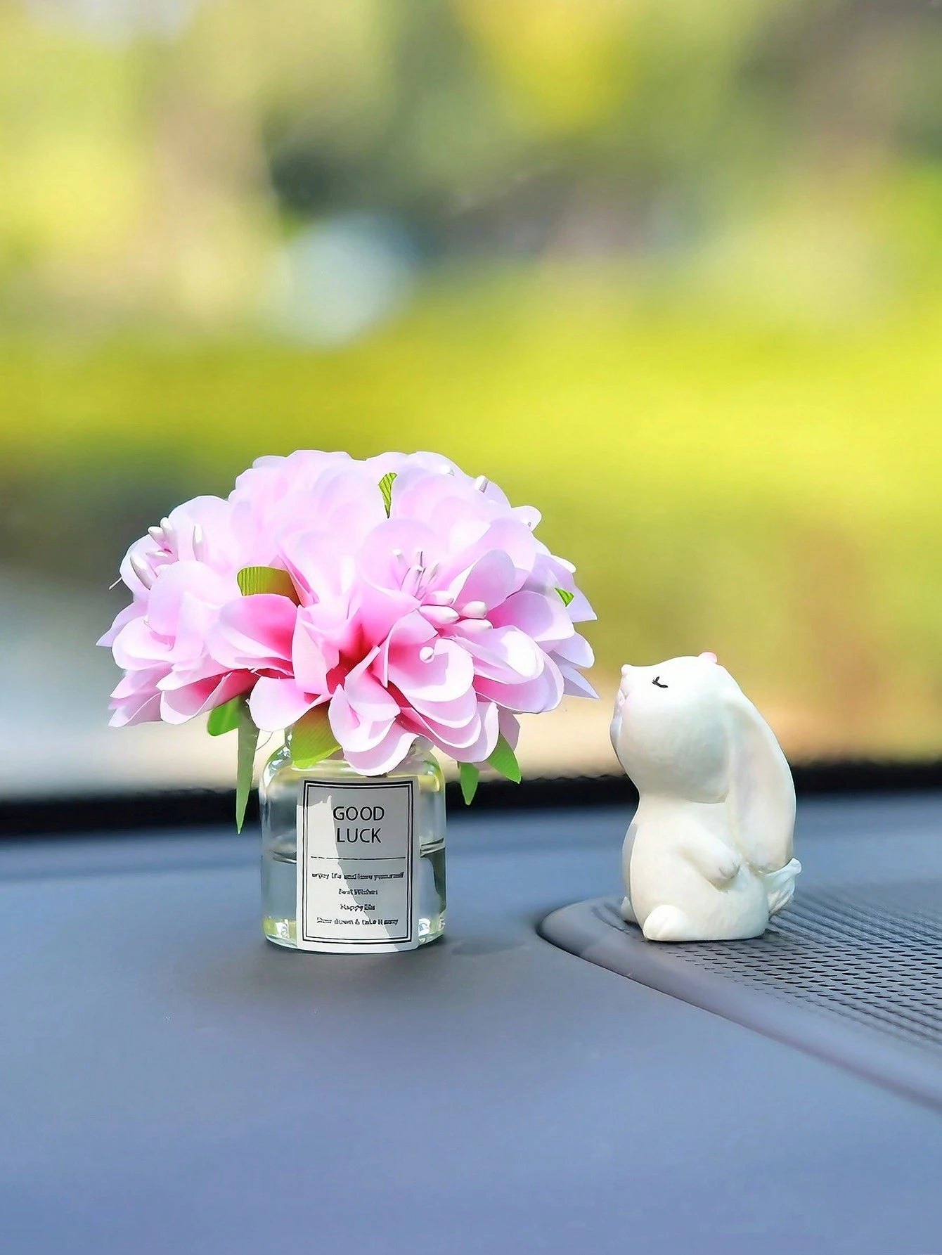 Mini Silk Flower Vase And Rabbit Scented Car Interior Decor, Car Dashboard Ornament