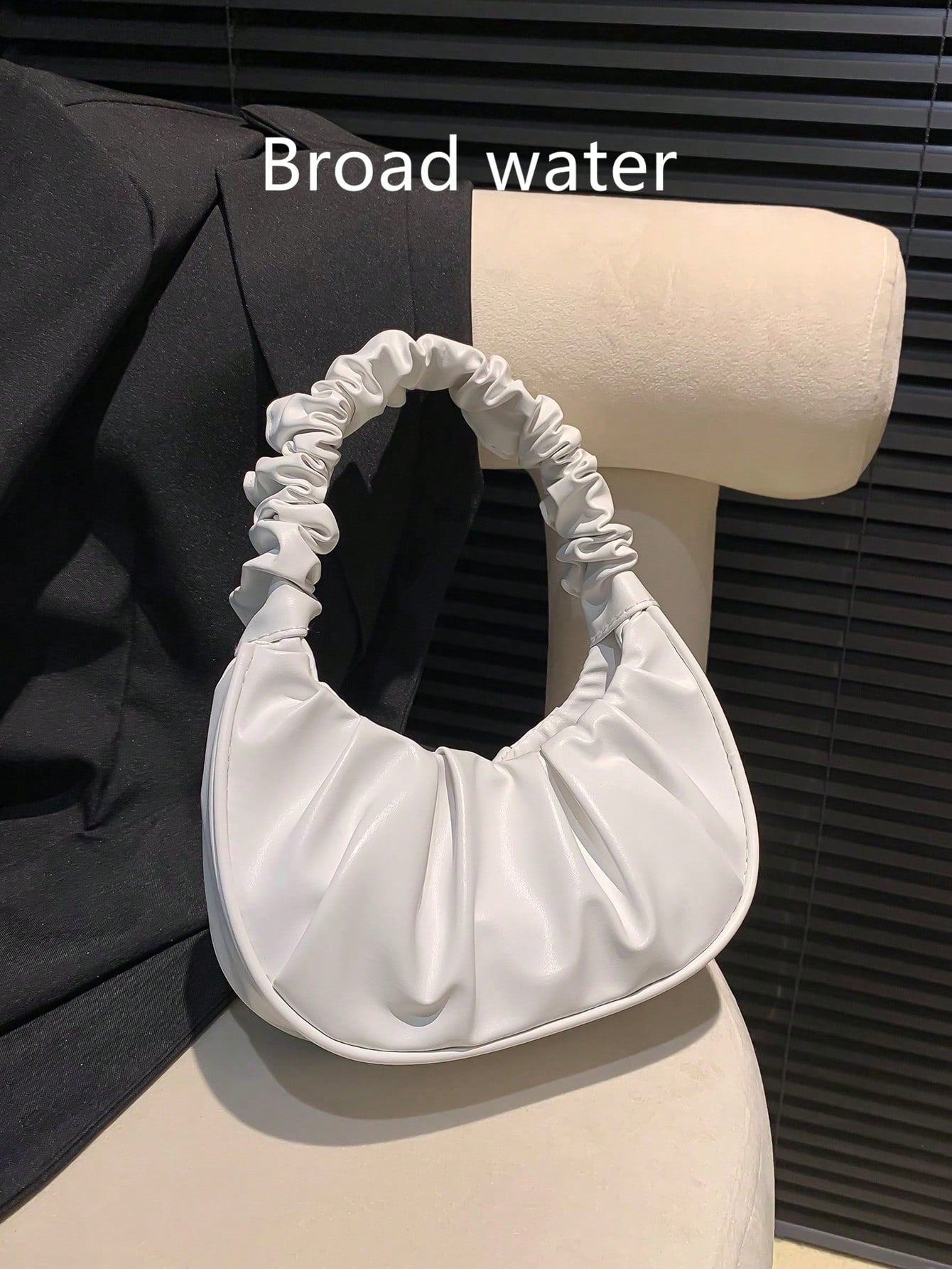 Mini Solid Color Women Pleated Handbag, Women Solid Color Cloud & Crescent Shoulder Bag, New Year, Cream Bag, White Bag