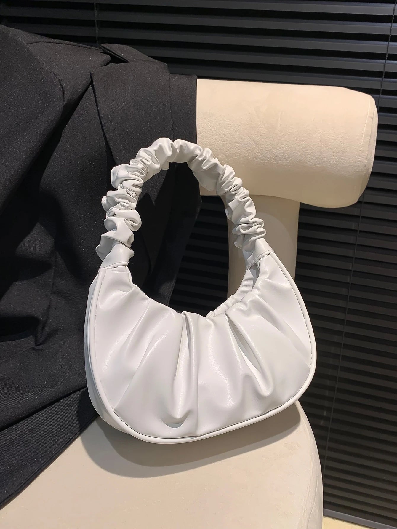 Mini Solid Color Women Pleated Handbag, Women Solid Color Cloud & Crescent Shoulder Bag, New Year, Cream Bag, White Bag