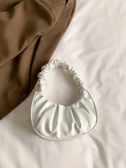 Mini Solid Color Women Pleated Handbag, Women Solid Color Cloud & Crescent Shoulder Bag, New Year, Cream Bag, White Bag