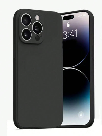 Minimalist Black Solid Color Material Basic Phone Premium Case Full Coverage Protective Lens Phone Case, Compatible With IPhone 11/11 Pro/11 Pro Max/X/XR/X MAX/XS/12/12 Pro/12 Pro Max/13/13 Pro/13 Pro
