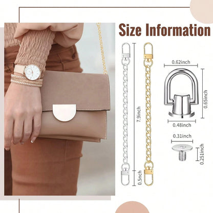 Minimalist Gold & Silver Dual-Tone Thick Cuban Metal Detachable Bag Replacement Shoulder Chain, Matching Screw D-Ring Bottom Stud Hardware Kit, Rust-Proof Anti-Oxidation Wear-Resistant DIY Handmade Le