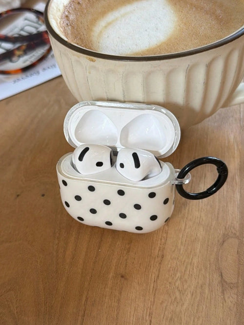 Minimalist Polka Dot Black White Bluetooth Earphone Case Pro 3 Compatible With Airpods 3rd Gen Protective Cover Compatible With Apple 2nd Gen New Model Niche Heart Pendant Anti-Drop Compatible With Ai