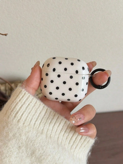 Minimalist Polka Dot Black White Bluetooth Earphone Case Pro 3 Compatible With Airpods 3rd Gen Protective Cover Compatible With Apple 2nd Gen New Model Niche Heart Pendant Anti-Drop Compatible With Ai