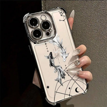 Minimalist Yin Yang Koi Fish Phone Case Compatible With IPhone 17 Air 16, 15, 14, 13, 12, 11 Pro Max, X, XR, XS Max, 8, 7 Plus- Shockproof Transparent Soft Gel Protective Cover, Daily Use Case, Minima