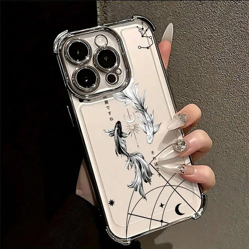 Minimalist Yin Yang Koi Fish Phone Case Compatible With IPhone 17 Air 16, 15, 14, 13, 12, 11 Pro Max, X, XR, XS Max, 8, 7 Plus- Shockproof Transparent Soft Gel Protective Cover, Daily Use Case, Minima