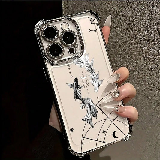 Minimalist Yin Yang Koi Fish Phone Case Compatible With IPhone 17 Air 16, 15, 14, 13, 12, 11 Pro Max, X, XR, XS Max, 8, 7 Plus- Shockproof Transparent Soft Gel Protective Cover, Daily Use Case, Minima