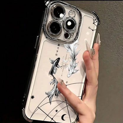 Minimalist Yin Yang Koi Fish Phone Case Compatible With IPhone 17 Air 16, 15, 14, 13, 12, 11 Pro Max, X, XR, XS Max, 8, 7 Plus- Shockproof Transparent Soft Gel Protective Cover, Daily Use Case, Minima