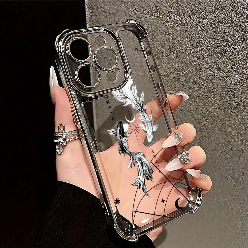 Minimalist Yin Yang Koi Fish Phone Case Compatible With IPhone 17 Air 16, 15, 14, 13, 12, 11 Pro Max, X, XR, XS Max, 8, 7 Plus- Shockproof Transparent Soft Gel Protective Cover, Daily Use Case, Minima