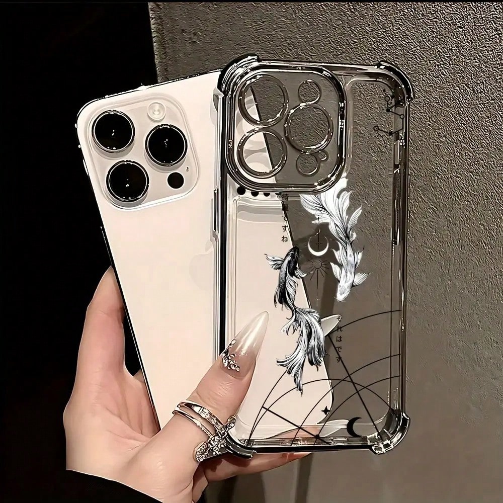 Minimalist Yin Yang Koi Fish Phone Case Compatible With IPhone 17 Air 16, 15, 14, 13, 12, 11 Pro Max, X, XR, XS Max, 8, 7 Plus- Shockproof Transparent Soft Gel Protective Cover, Daily Use Case, Minima