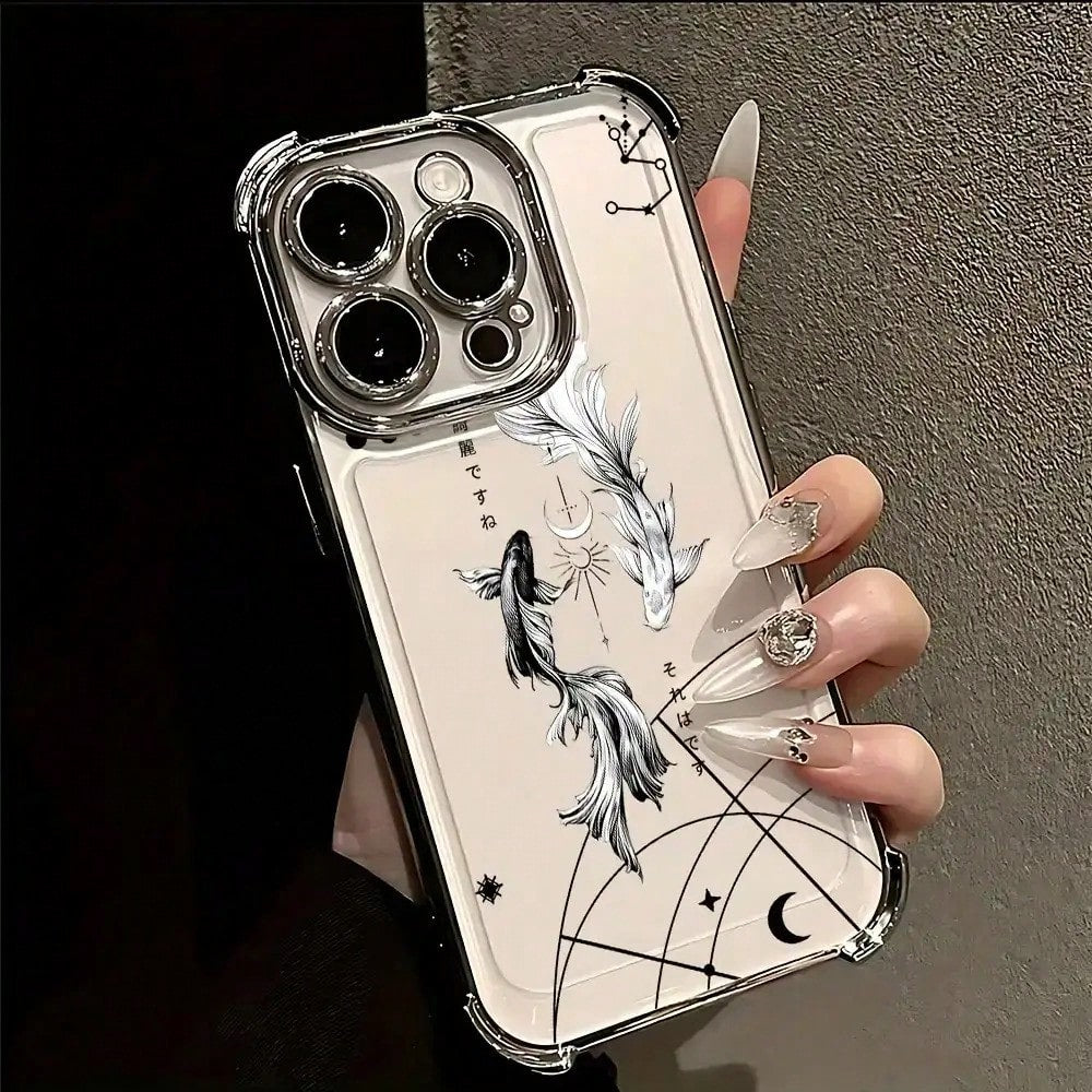 Minimalist Yin Yang Koi Fish Phone Case Compatible With IPhone 17 Air 16, 15, 14, 13, 12, 11 Pro Max, X, XR, XS Max, 8, 7 Plus- Shockproof Transparent Soft Gel Protective Cover, Daily Use Case, Minima