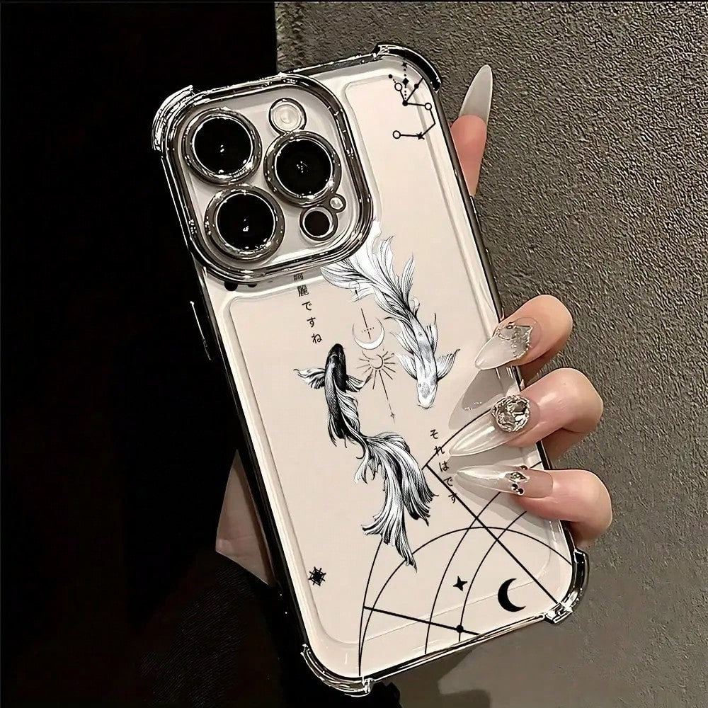 Minimalist Yin Yang Koi Fish Phone Case Compatible With IPhone 17 Air 16, 15, 14, 13, 12, 11 Pro Max, X, XR, XS Max, 8, 7 Plus- Shockproof Transparent Soft Gel Protective Cover, Daily Use Case, Minima