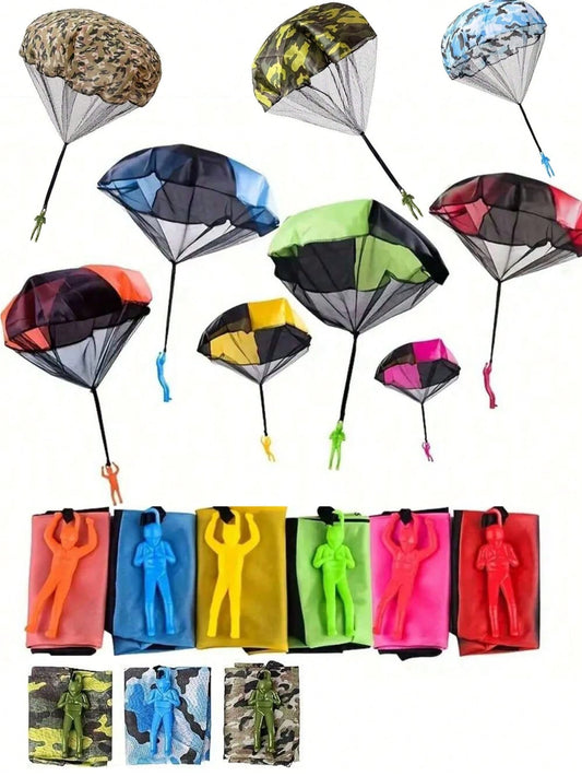 MINKOJA 4pcs Parachute Toys, Hand Throwing Parachute Soldier Jumping Parachute Model Toys, Outdoor Children Parachute People Dolls Toys, Hand Throwing, Military Parachute Toys, Throwing Game Suitable