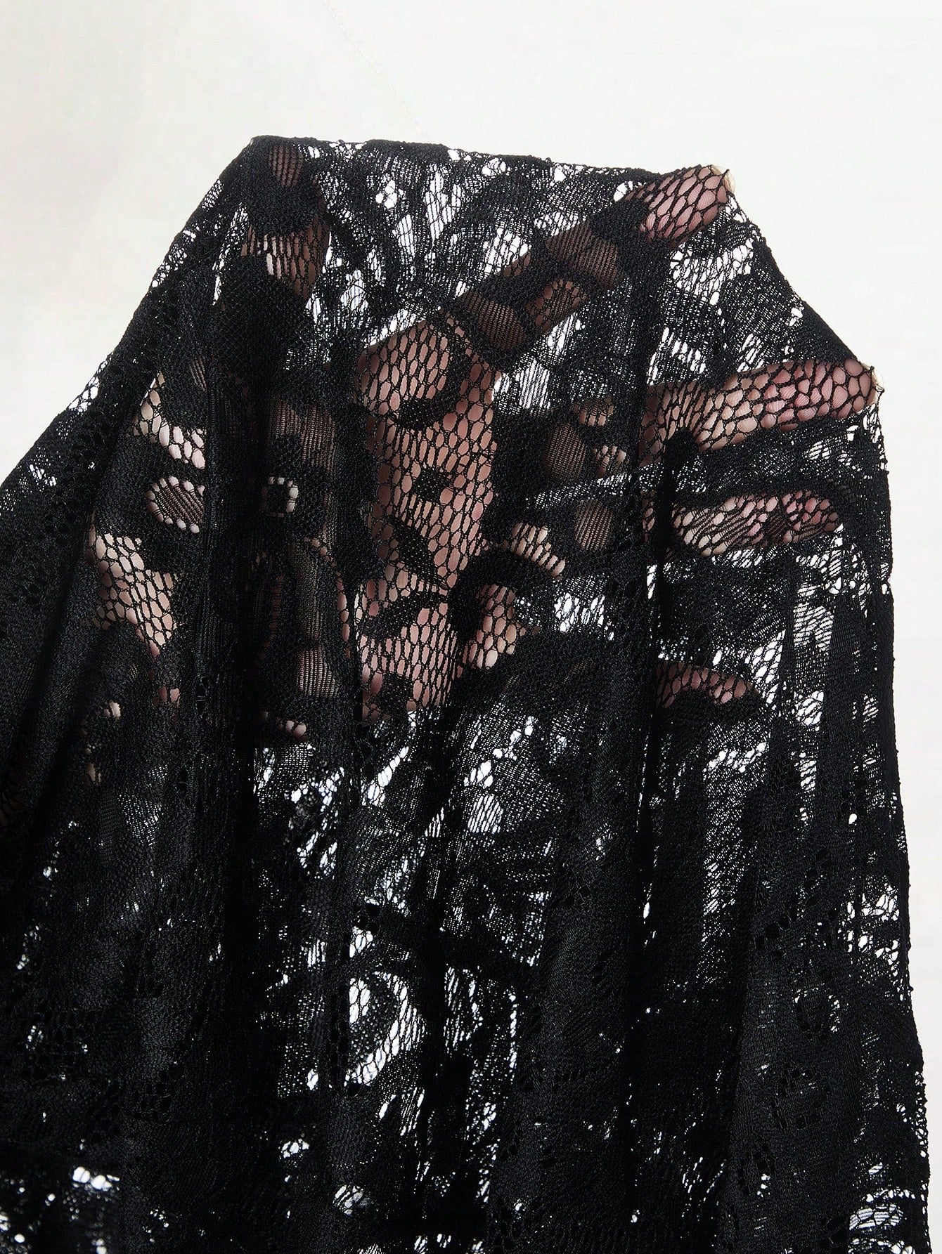 Mistrie Black Floral Lace Long Dress-Spaghetti Straps-Transparent Sexy Long Dress