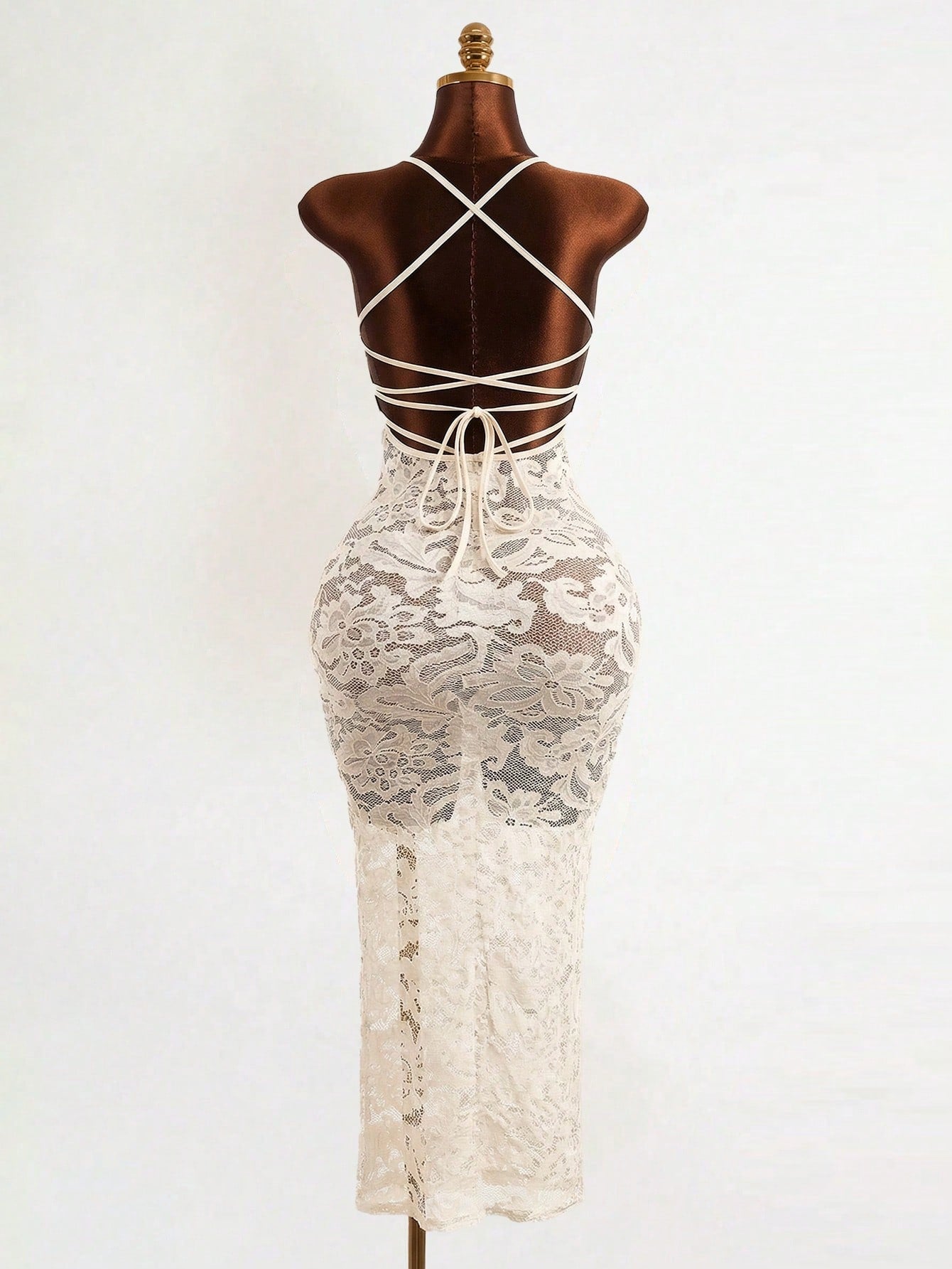 Mistrie Black Floral Lace Long Dress-Spaghetti Straps-Transparent Sexy Long Dress