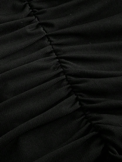 MOD Black Plunging Neck Flowy Tie Waist Cut Out Mid-Length Dress For Women