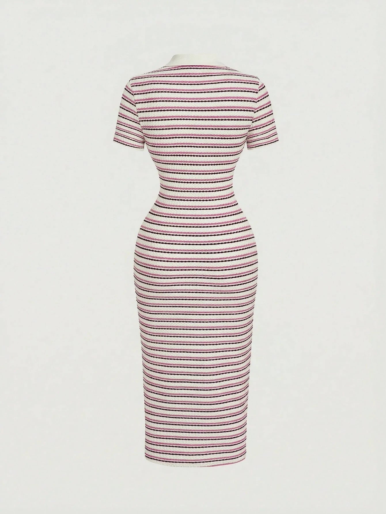 MOD Pink And White Striped,Summer,Elegant And Classy,Brunch Casual Short Sleeve Polo Collar Fitted Mid-Length Dress For Women Picnic Cookout Office Work