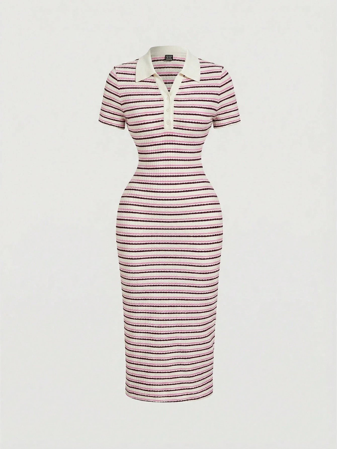 MOD Pink And White Striped,Summer,Elegant And Classy,Brunch Casual Short Sleeve Polo Collar Fitted Mid-Length Dress For Women Picnic Cookout Office Work
