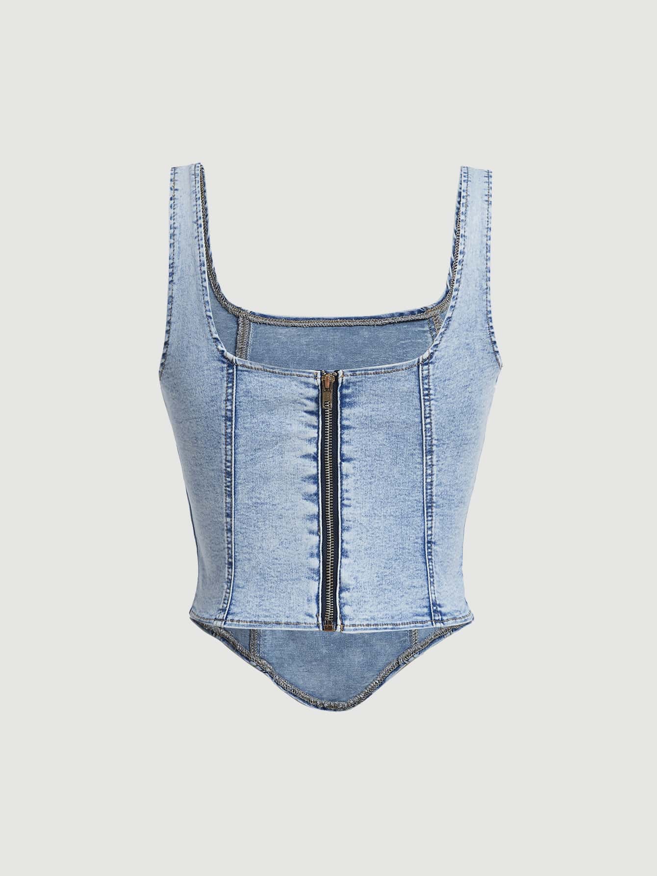 MOD Square Neck Hanky Hem Tank Denim Top, Vintage