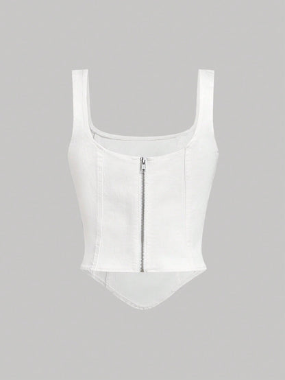 MOD Square Neck Hanky Hem Tank Denim Top, Vintage