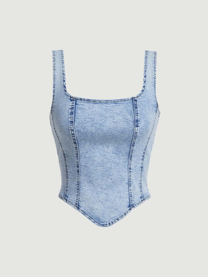 MOD Square Neck Hanky Hem Tank Denim Top, Vintage