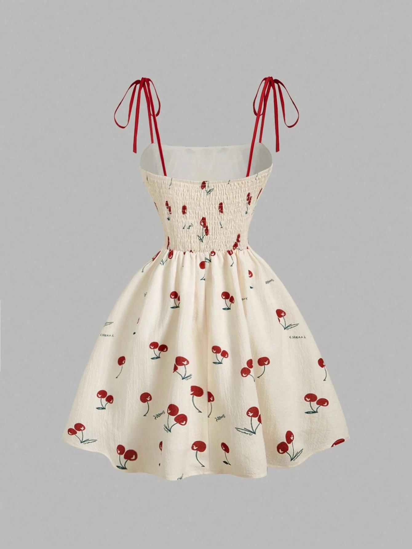 MOD Women's Ruched Bodice Bowknot Cherry Print Cropped Dress, Red And White Checkered, Summer, Modest Cute, Picnic, Vintage Elegant Tea Party Prom Dress