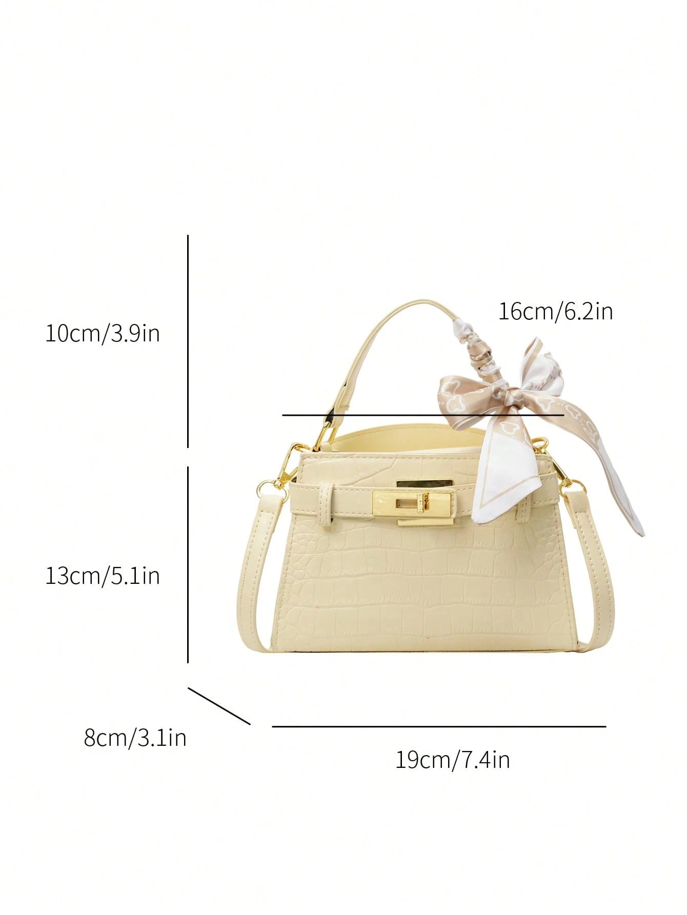 Modern  Silk Scarf Decor Women's Handbag  Unique Crocodile Embossed Fabric Shoulder Bag, Adjustable Strap, Versatile Urban Commuter Style  Yellow