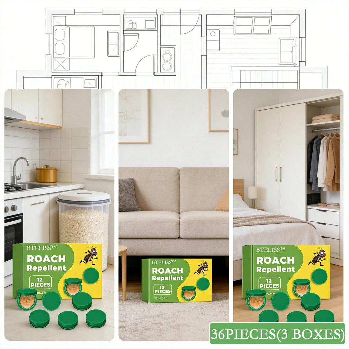 [ Mom's Reassuring Choice ] 12 Sets Of Kitchen-Specific Cockroach Repellent Tablets, Odorless Formula For Use. Help Mom Maintain Food Hygiene And Home Cleanliness. Thoughtful And Worry-Free!