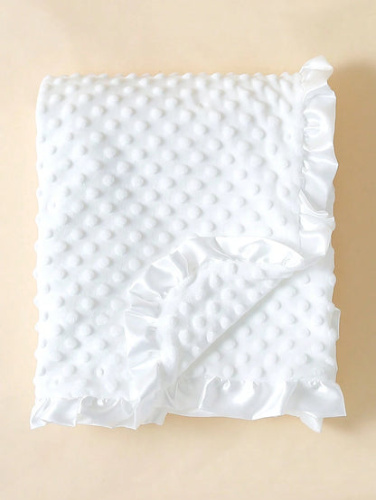 momscare 1pc White Baby Swaddle Blanket, Soft Minimalist Baby Blanket. Suitable For Newborns And Infants- Adorable Design Baby Blanket With Ruffle Trim- Perfect Baby Gift For Valentine's Day For Boy