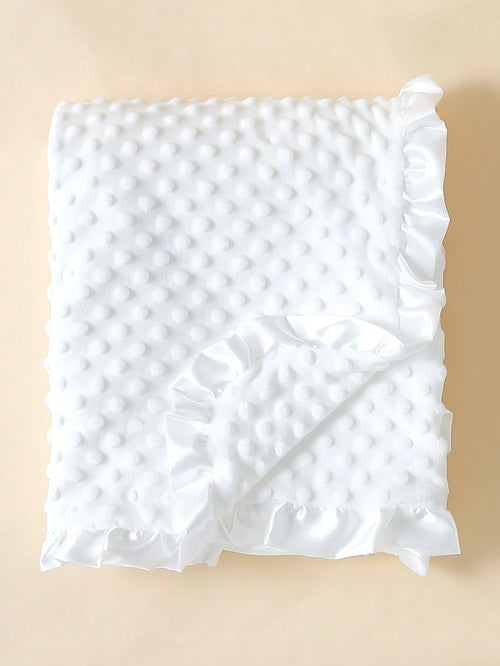 momscare 1pc White Baby Swaddle Blanket, Soft Minimalist Baby Blanket. Suitable For Newborns And Infants- Adorable Design Baby Blanket With Ruffle Trim- Perfect Baby Gift For Valentine's Day For Boy