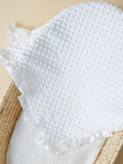 momscare 1pc White Baby Swaddle Blanket, Soft Minimalist Baby Blanket. Suitable For Newborns And Infants- Adorable Design Baby Blanket With Ruffle Trim- Perfect Baby Gift For Valentine's Day For Boy