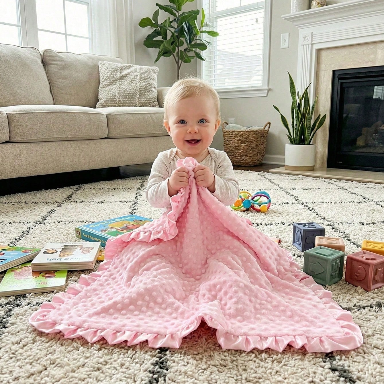 momscare 1pc White Baby Swaddle Blanket, Soft Minimalist Baby Blanket. Suitable For Newborns And Infants- Adorable Design Baby Blanket With Ruffle Trim- Perfect Baby Gift For Valentine's Day For Boy