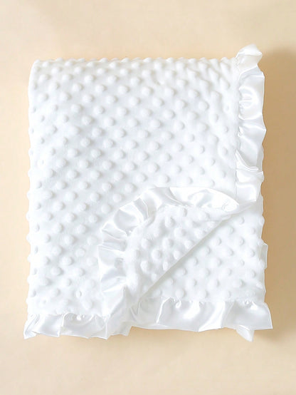 momscare 1pc White Baby Swaddle Blanket, Soft Minimalist Baby Blanket. Suitable For Newborns And Infants- Adorable Design Baby Blanket With Ruffle Trim- Perfect Baby Gift For Valentine's Day For Boy