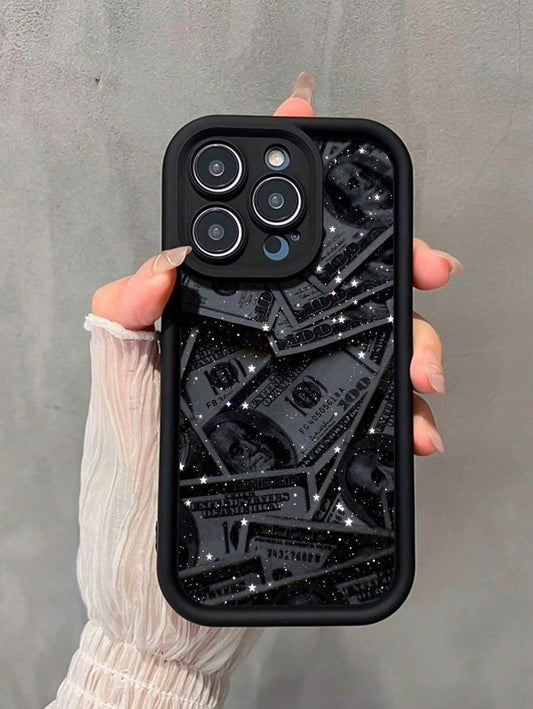Money 1pc Matte Black Starry Dollar Design Shockproof Phone Case Suitable For IPhone17/IPhone17 Air/IPhone17 Pro/IPhone17 Pro Max/16 Pro Max/15 Pro Max/14 Pro Max/13 Pro Max/12 Pro Max/11 Pro Max