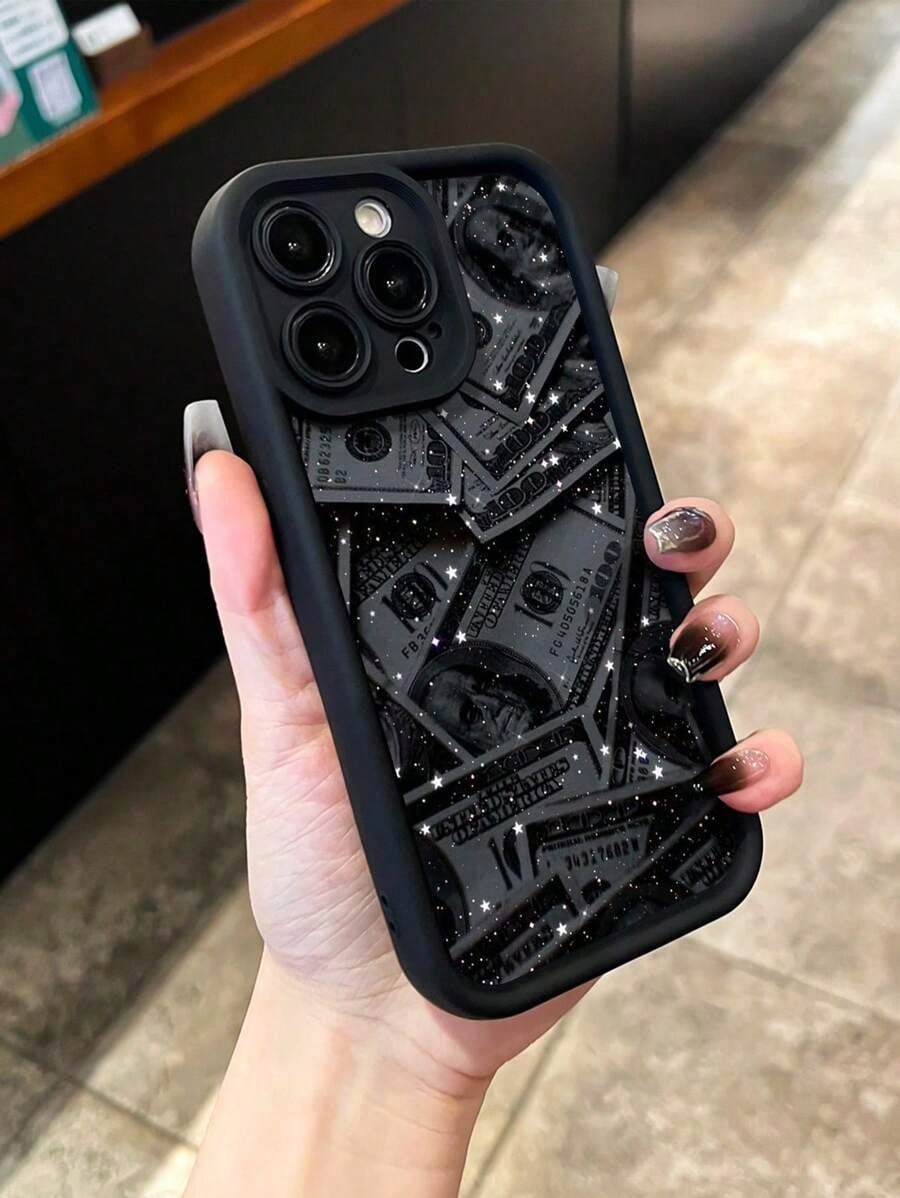 Money 1pc Matte Black Starry Dollar Design Shockproof Phone Case Suitable For IPhone17/IPhone17 Air/IPhone17 Pro/IPhone17 Pro Max/16 Pro Max/15 Pro Max/14 Pro Max/13 Pro Max/12 Pro Max/11 Pro Max