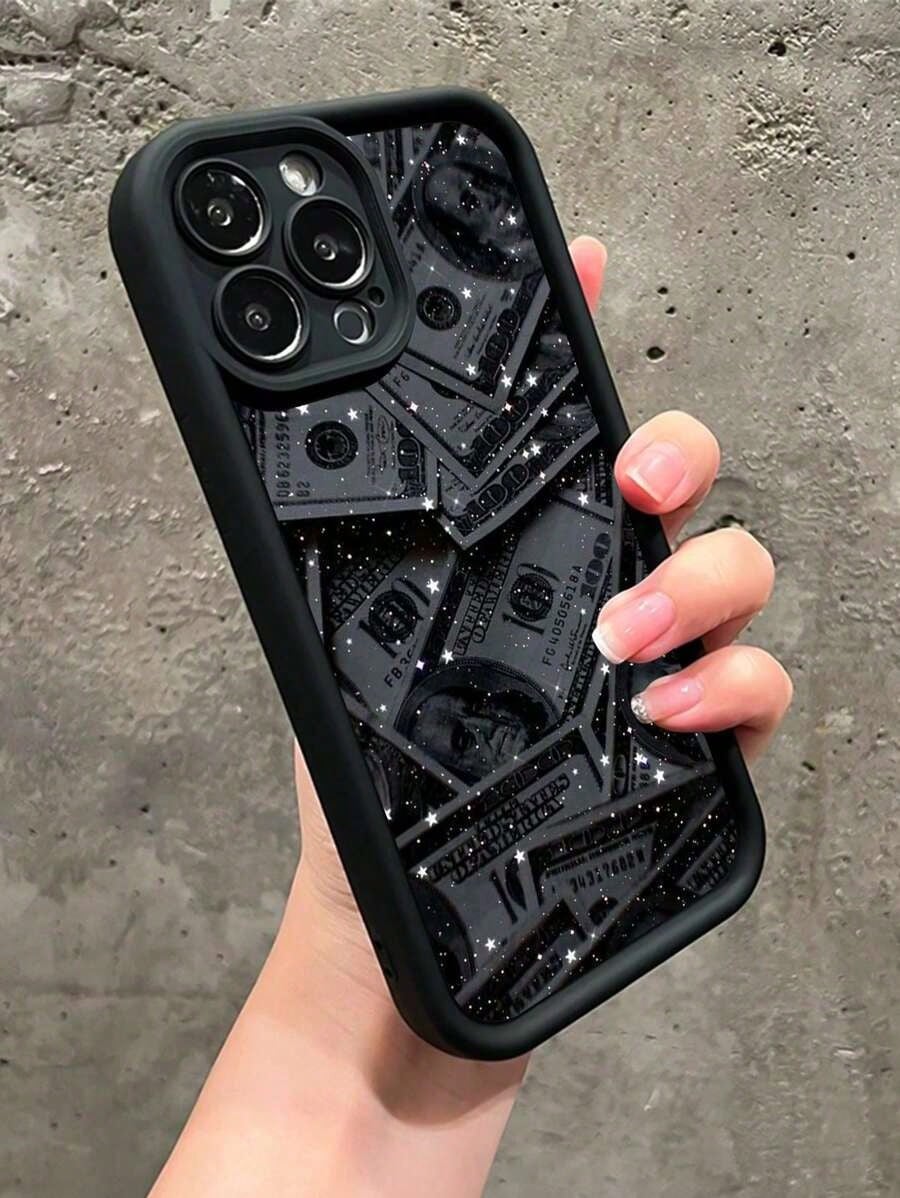 Money 1pc Matte Black Starry Dollar Design Shockproof Phone Case Suitable For IPhone17/IPhone17 Air/IPhone17 Pro/IPhone17 Pro Max/16 Pro Max/15 Pro Max/14 Pro Max/13 Pro Max/12 Pro Max/11 Pro Max