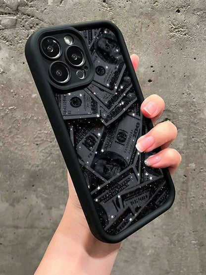 Money 1pc Matte Black Starry Dollar Design Shockproof Phone Case Suitable For IPhone17/IPhone17 Air/IPhone17 Pro/IPhone17 Pro Max/16 Pro Max/15 Pro Max/14 Pro Max/13 Pro Max/12 Pro Max/11 Pro Max