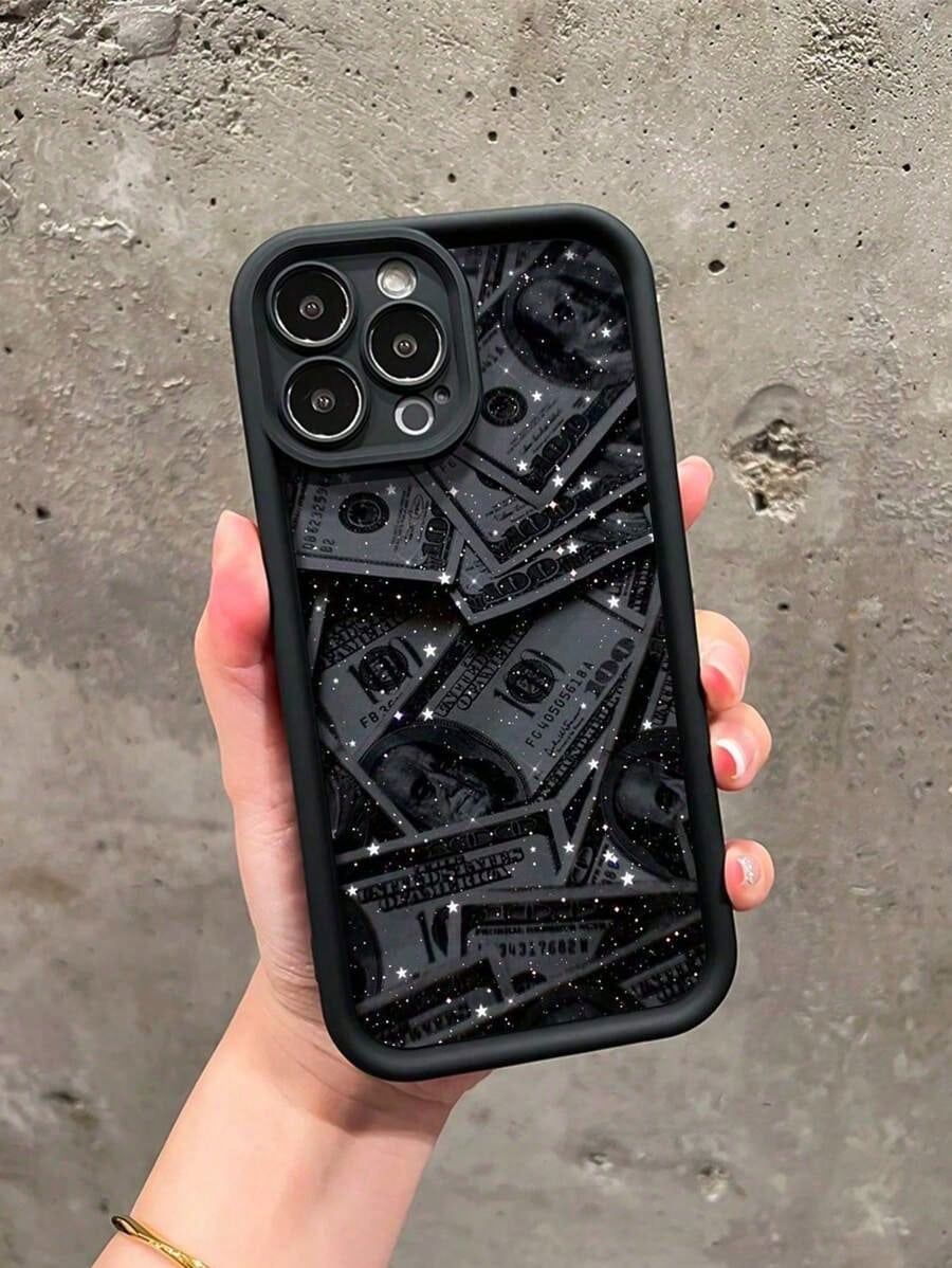 Money 1pc Matte Black Starry Dollar Design Shockproof Phone Case Suitable For IPhone17/IPhone17 Air/IPhone17 Pro/IPhone17 Pro Max/16 Pro Max/15 Pro Max/14 Pro Max/13 Pro Max/12 Pro Max/11 Pro Max