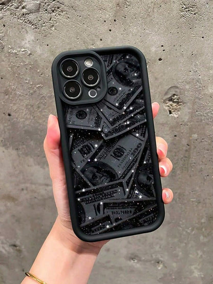 Money 1pc Matte Black Starry Dollar Design Shockproof Phone Case Suitable For IPhone17/IPhone17 Air/IPhone17 Pro/IPhone17 Pro Max/16 Pro Max/15 Pro Max/14 Pro Max/13 Pro Max/12 Pro Max/11 Pro Max
