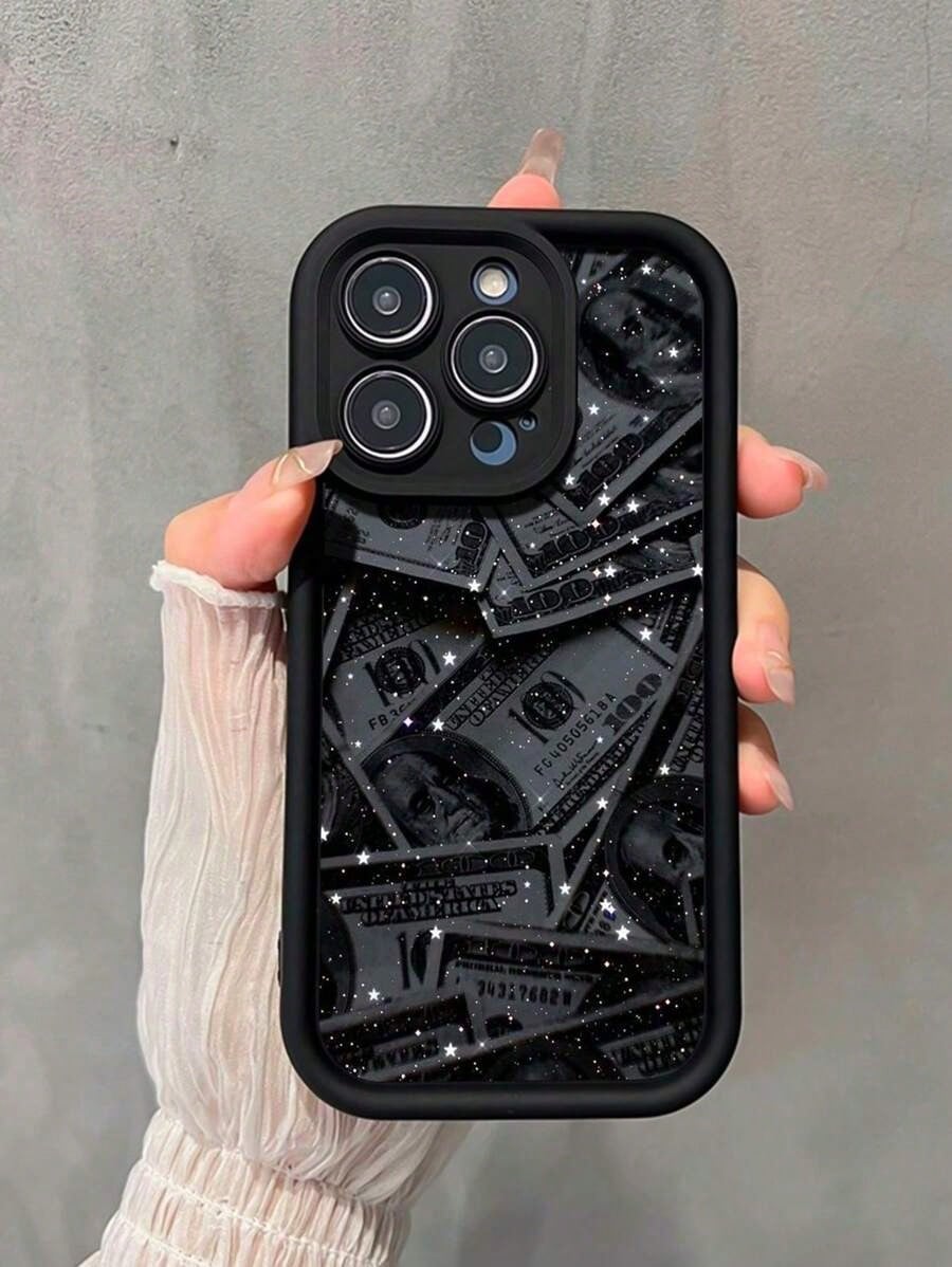 Money 1pc Matte Black Starry Dollar Design Shockproof Phone Case Suitable For IPhone17/IPhone17 Air/IPhone17 Pro/IPhone17 Pro Max/16 Pro Max/15 Pro Max/14 Pro Max/13 Pro Max/12 Pro Max/11 Pro Max