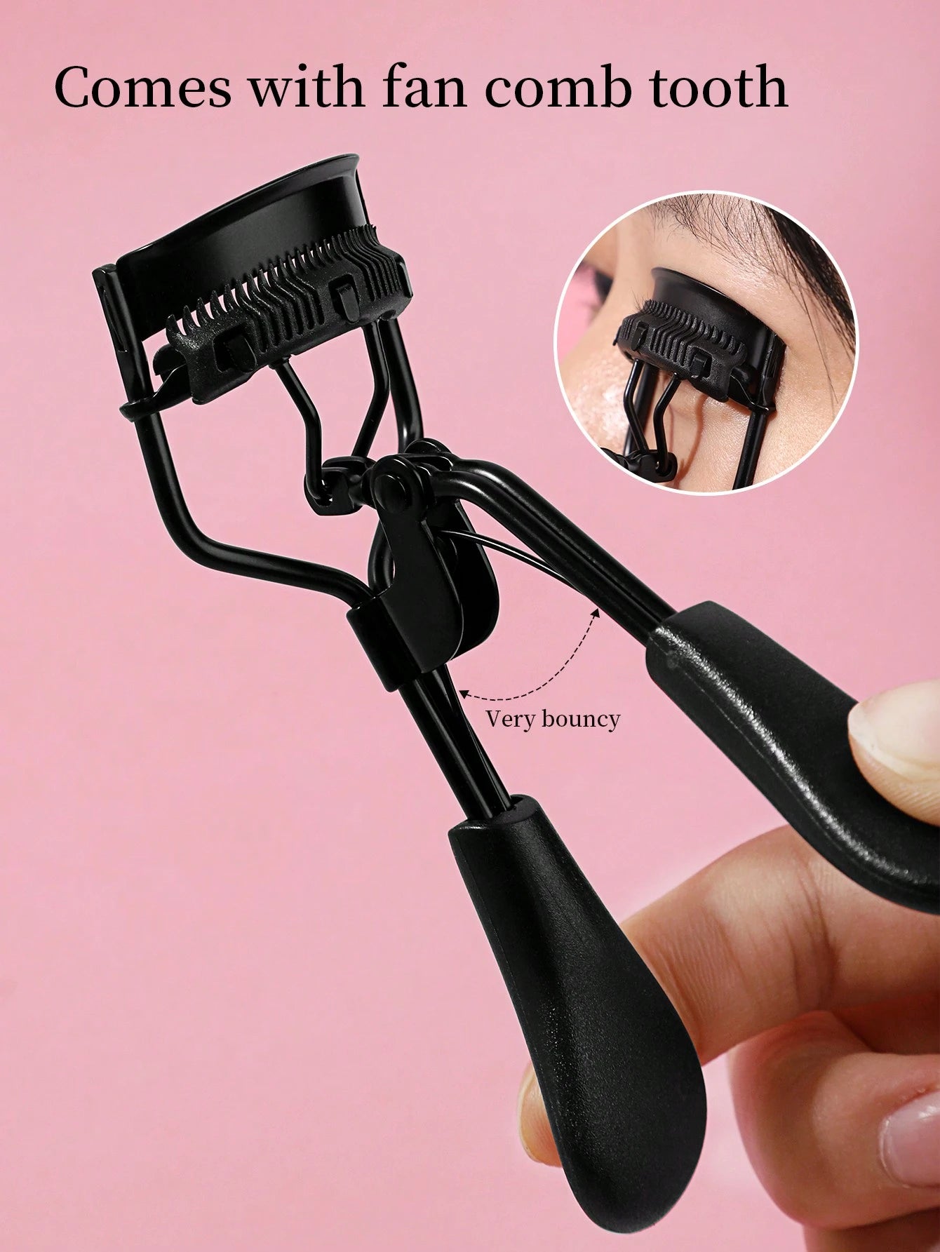MONKIDS 1pc Portable Eyelash Curler, Black Color With Comb, Instantly Curls And Holds Lashes, Suitable For Daily Makeup,Makeup,Cheap,Room Decor,Vanity,Travel,Bedroom,Makeup Accessories,Eyelash Curler