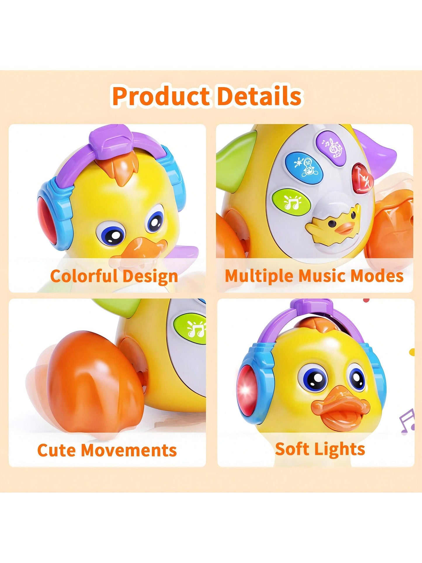 MOONTOY Dancing Duck Baby Toys 6-12 Months Developmental, Musical Crawling Infant Tummy Time 3 4 5 6 7 8 9 10 11 12 18 Month Boy Girl Moving Light Up Toddler Learning Activity Easter Birthday Gift
