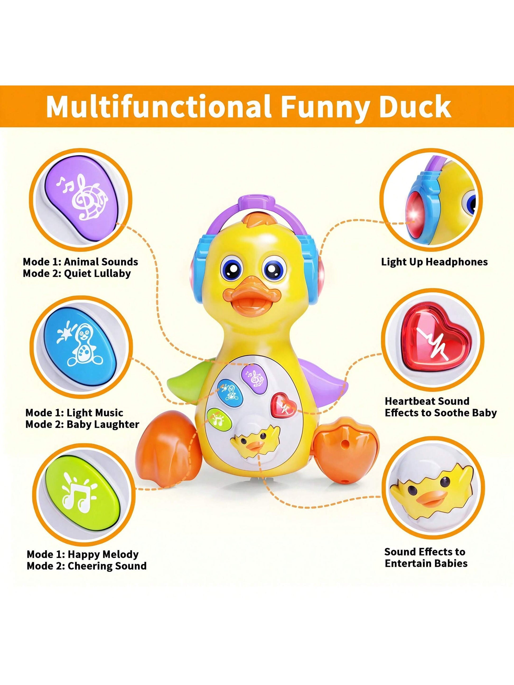 MOONTOY Dancing Duck Baby Toys 6-12 Months Developmental, Musical Crawling Infant Tummy Time 3 4 5 6 7 8 9 10 11 12 18 Month Boy Girl Moving Light Up Toddler Learning Activity Easter Birthday Gift
